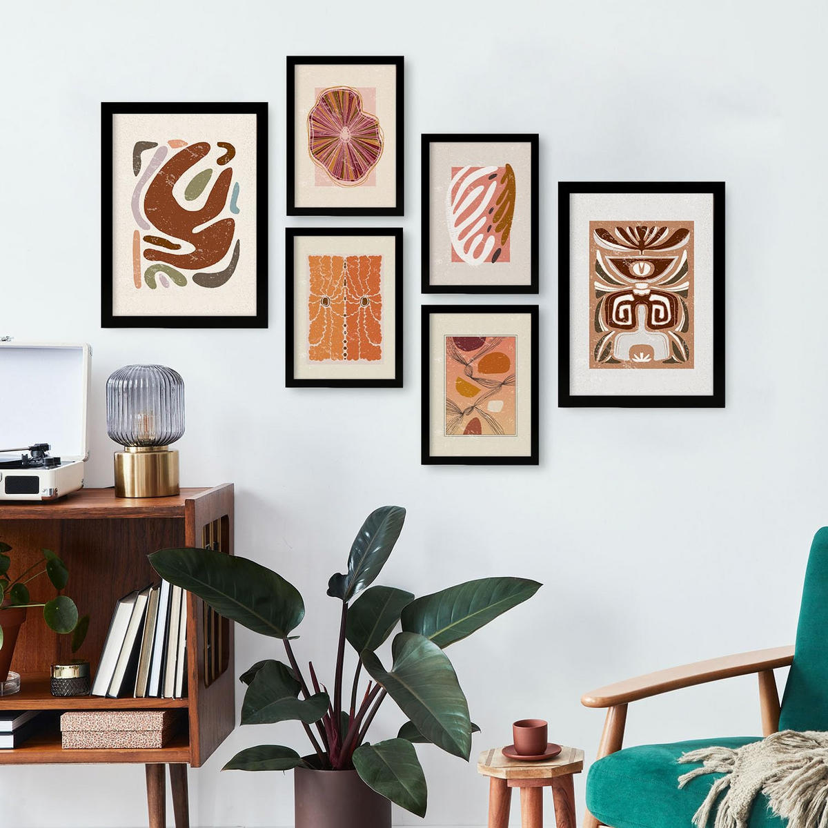 POSTER Set Mit 6 Rustikalen In Ethnischen Style Printkollektionen Dekorative Rahmen Für Ihr Wohnzimmer Zuhause Wandkunstdruck A3 & A4 Schwarzer Rahmen - Schwarz, Papier (29/3cm) - Nacnic