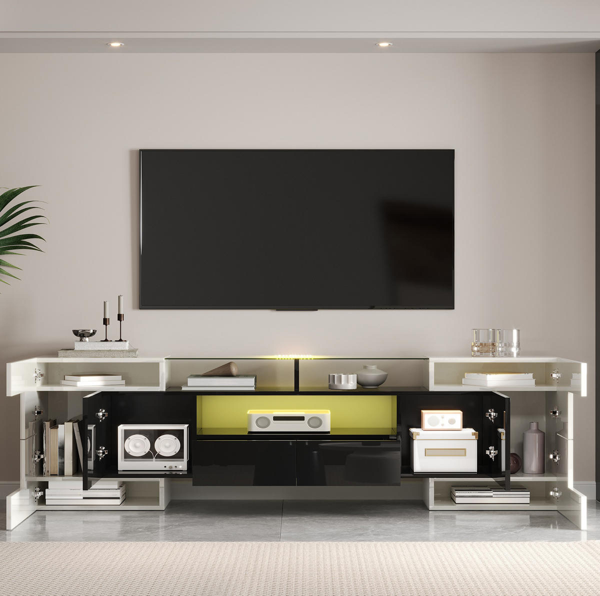 TV-ELEMENT mit LED 200 x 35 x 60 cm Weiß Schwarz - Schwarz, Holzwerkstoff (35/60/200cm) - Beauniv