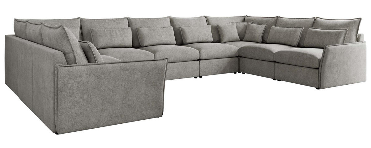 WOHNLANDSCHAFT VERSO U 9M Hellgrau Struktur - Hellgrau/Schwarz, Kunststoff/Textil (442/93/270cm) - MKS