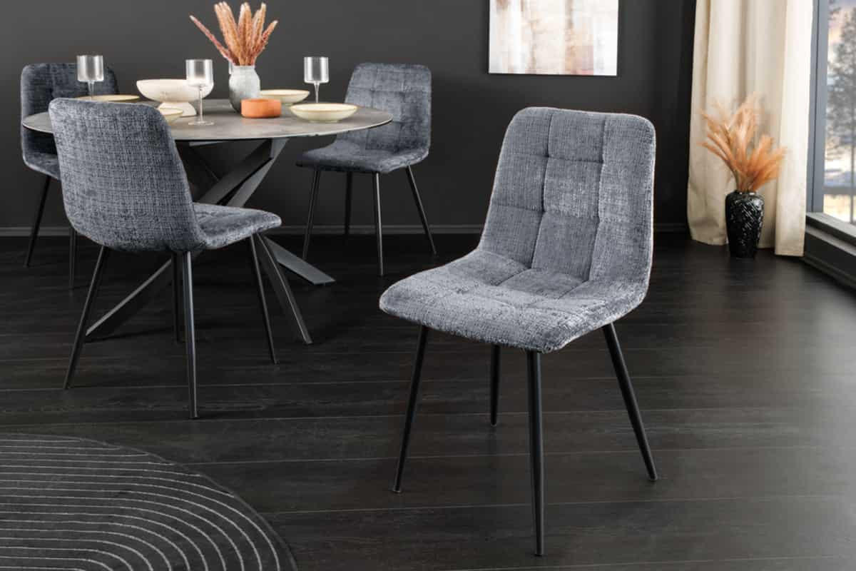 STUHL TRES CHIC Chenille Grau 88 cm - Schwarz/Grau, Textil/Metall (44/88/52cm) - riess-ambiente