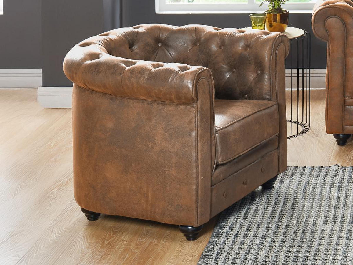 SESSEL - Microfaser - Vintage-Look - CHESTERFIELD - Braun, Textil (78/72/82cm) - Vente-Unique
