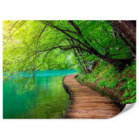 FOTOTAPETE für Wohnzimmer Holzsteg See Bäume Pflanzen Natur 350x256 - Türkis/Braun, Papier (350/256cm) - Muralo