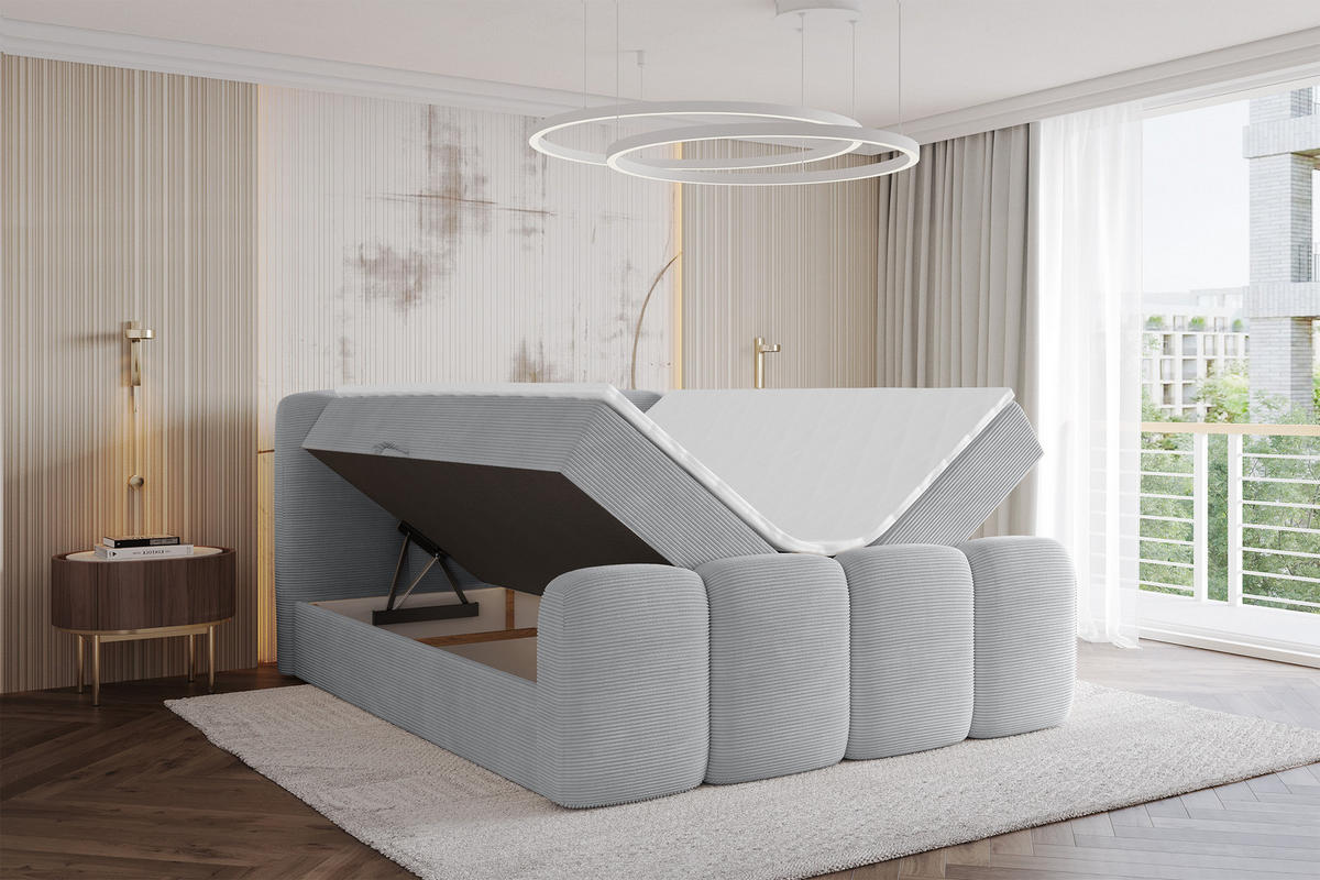 BOXBETT mit Matratze H3 - NINA-Z - 160x200 cm Grau - Silberfarben, Holzwerkstoff (160/200cm) - ALTDECOR