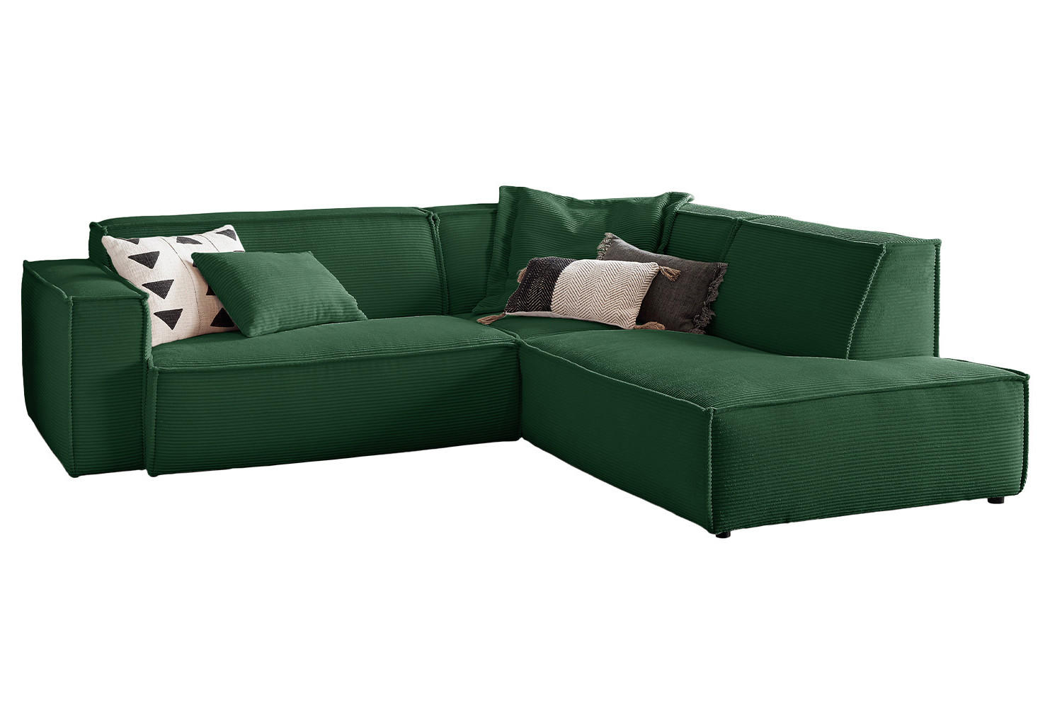 ECKSOFA SAMU Smaragdgrün Cord - Smaragdgrün/Schwarz, Textil (254/224cm) - KAWOLA