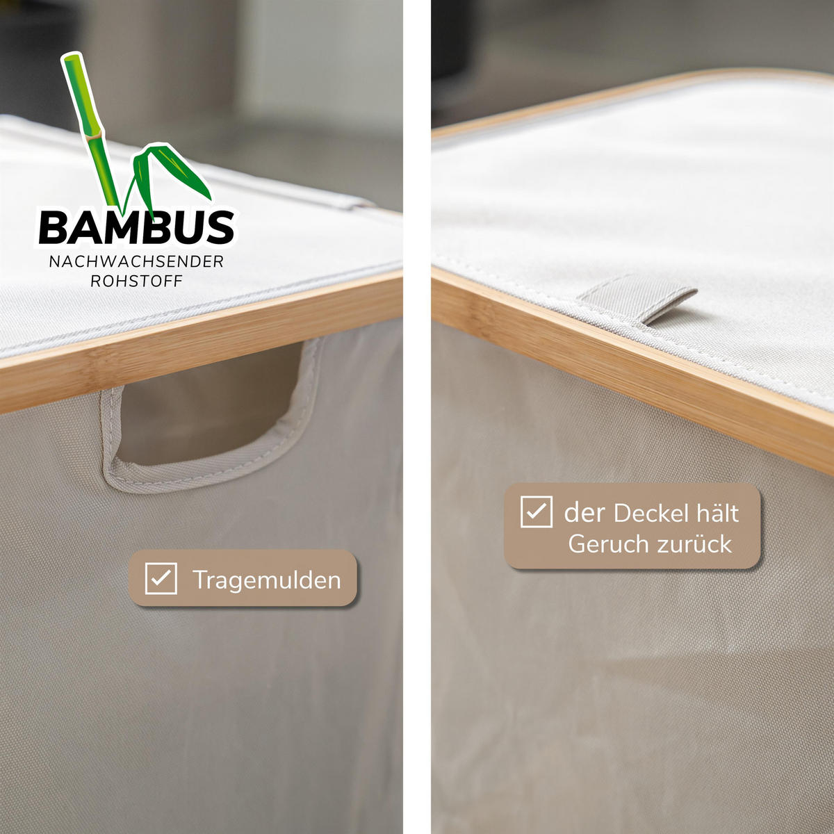 WÄSCHESAMMLER 60 Liter, beige - Beige, Textil (41/45.5/33cm) - bremermann