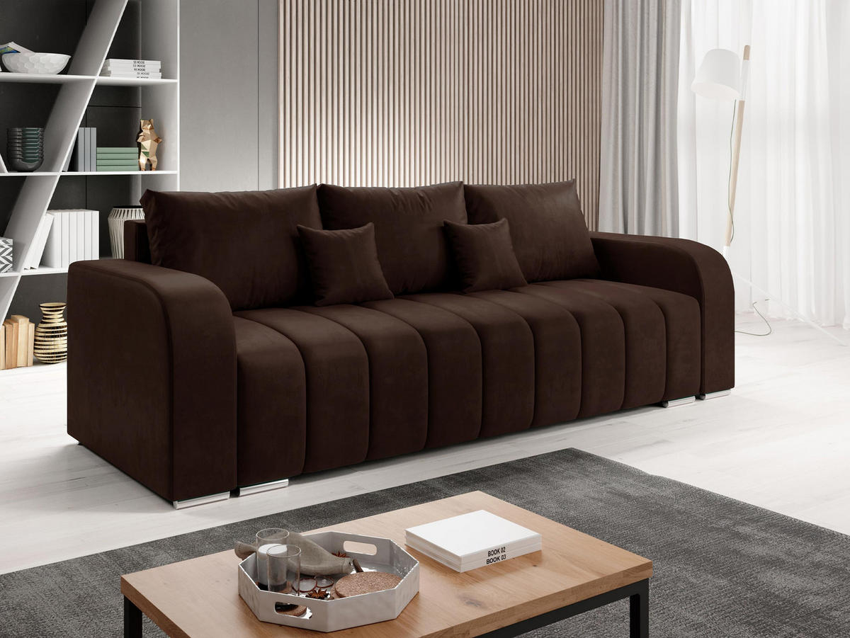 SCHLAFSOFA Pufetto - Dunkelbraun/Silberfarben, Holz/Textil (244/86/90cm) - MIRJAN24