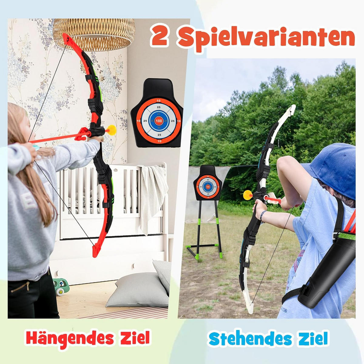 LIGHT Up Archery Toy Set Multicoloured - Multicolor, Metall (45/10.5/35cm) - COSTWAY