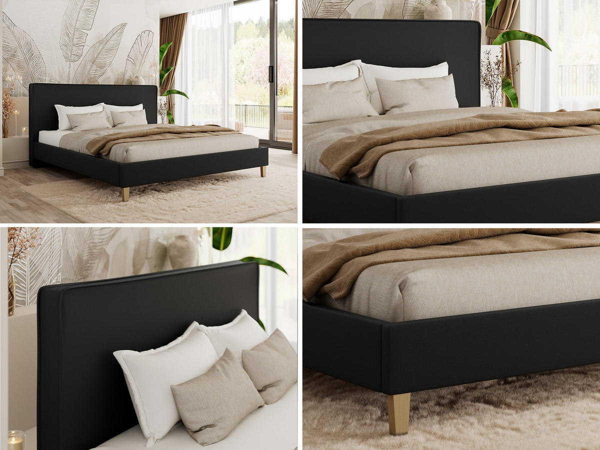 ČALÚNENÁ POSTEĽ LUMARO CLASSIC 200/200 - Čierna Ekokoža - bez matraca - čierna/jadrový buk, drevo/textil (200/200cm) - MKS