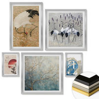 WANDBILDER 5er Set - 50x50 cm & 20x30 cm & 40x60 cm Silberner Rahmen - Japanische Kraniche Landschaft - Silberfarben, Kunststoff (40/60cm) - ArtPrintCave
