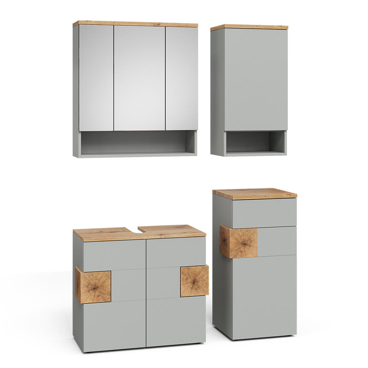 BADMÖBEL-SET Eden Grau/Artisan 4 Teile - Hellgrau/Grau, Holzwerkstoff (76/64/37cm) - Vicco