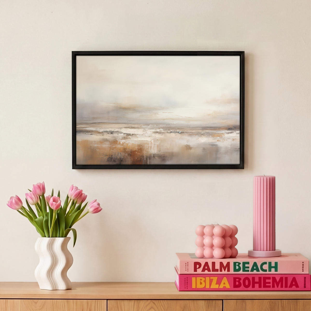 LEINWAND Bilder mit Rahmen - Kunst - Industriell - Grau - Braun - Abstrakt - 30x20 - Sandfarben, Textil (30/20cm) - MuchoWow