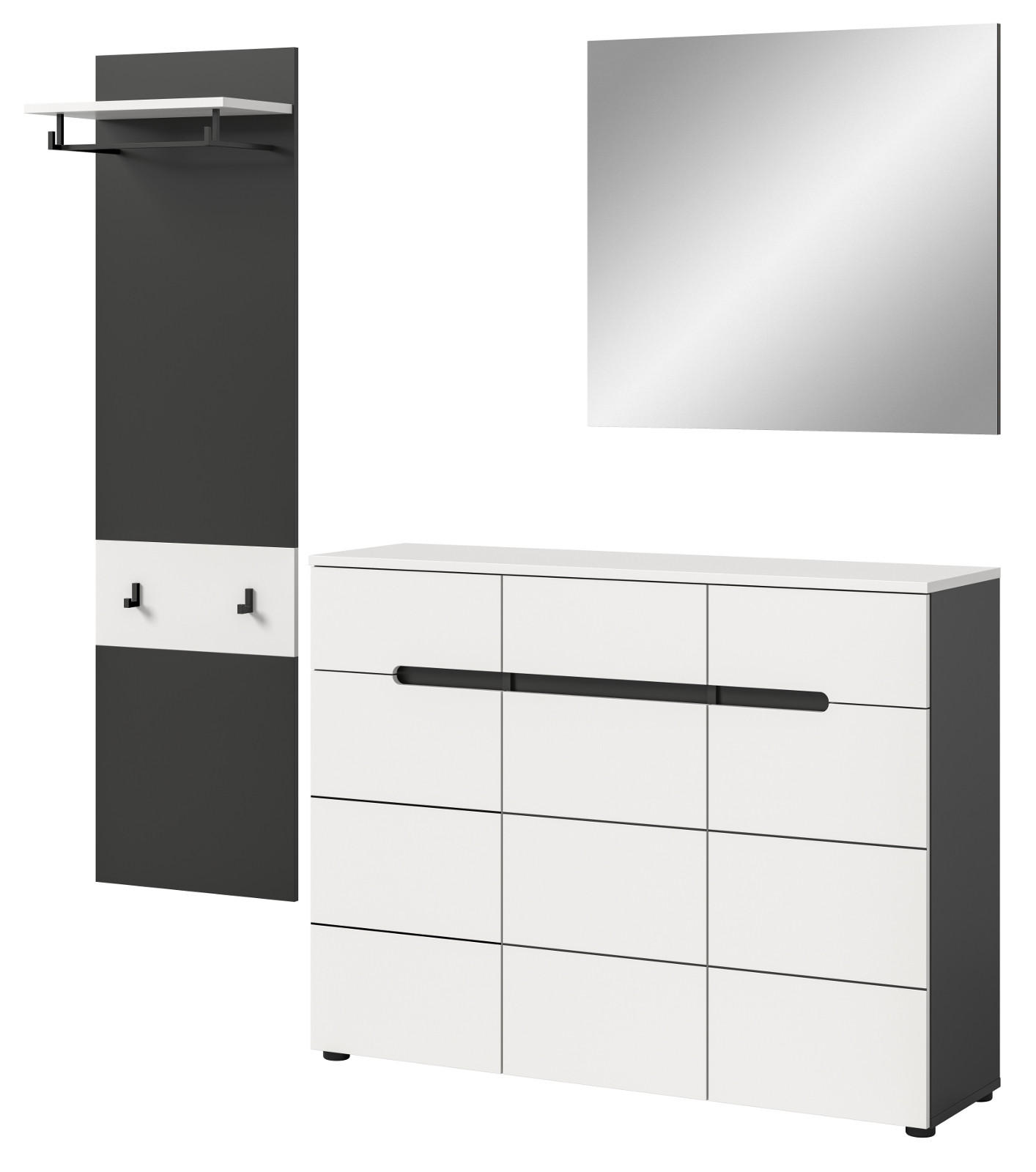 GARDEROBEN-SET 3-teilig in weiß, grau 180 cm, Kombination mit Soft-Close, Cooper - Schwarz/Weiß, Glas/Holzwerkstoff (180/190/37cm) - Inn.Furn