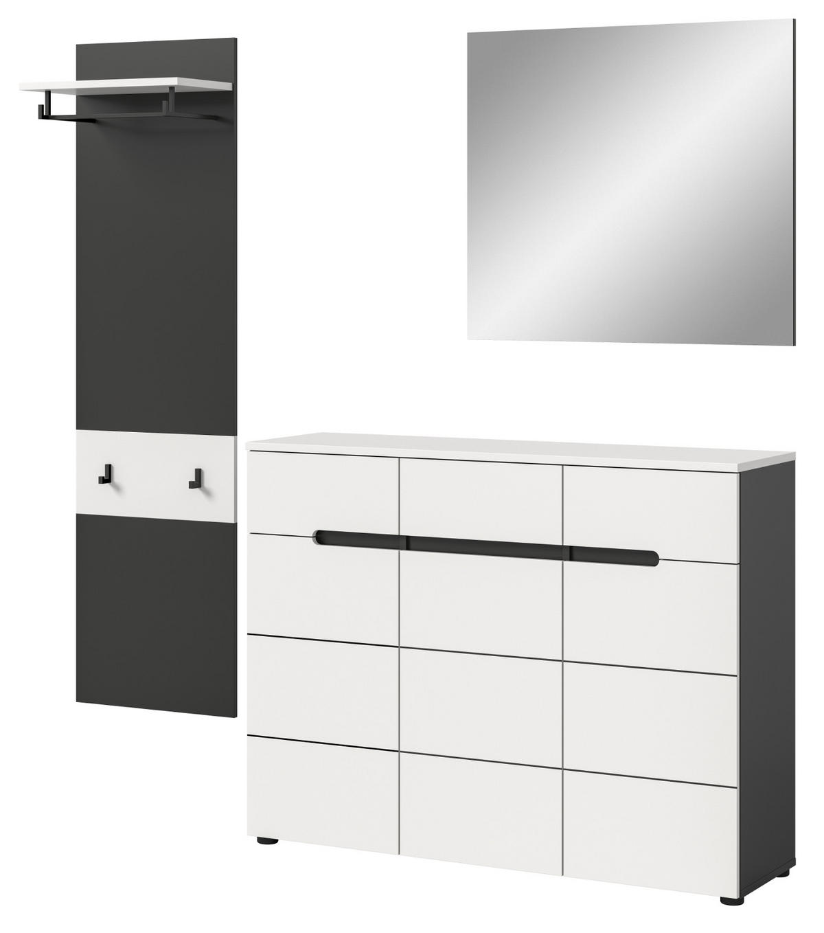 GARDEROBEN-SET 3-teilig in weiß, grau 180 cm, Kombination mit Soft-Close, Cooper - Schwarz/Weiß, Glas/Holzwerkstoff (180/190/37cm) - Inn.Furn