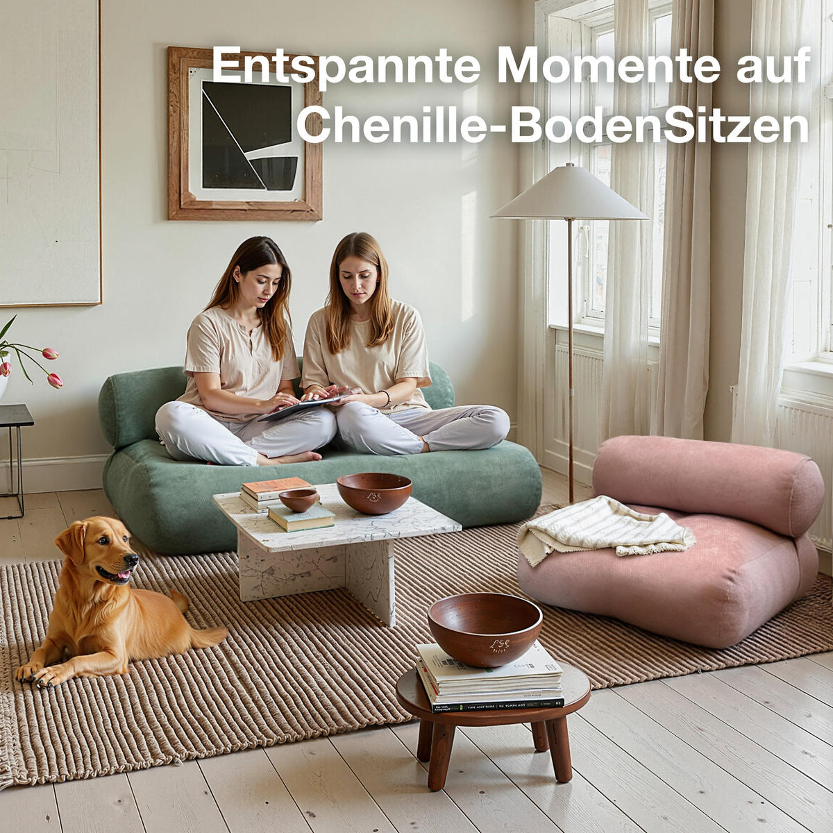 BODENSOFA Grün, 120 cm - Grün, Textil (120/58/80cm) - Vercart