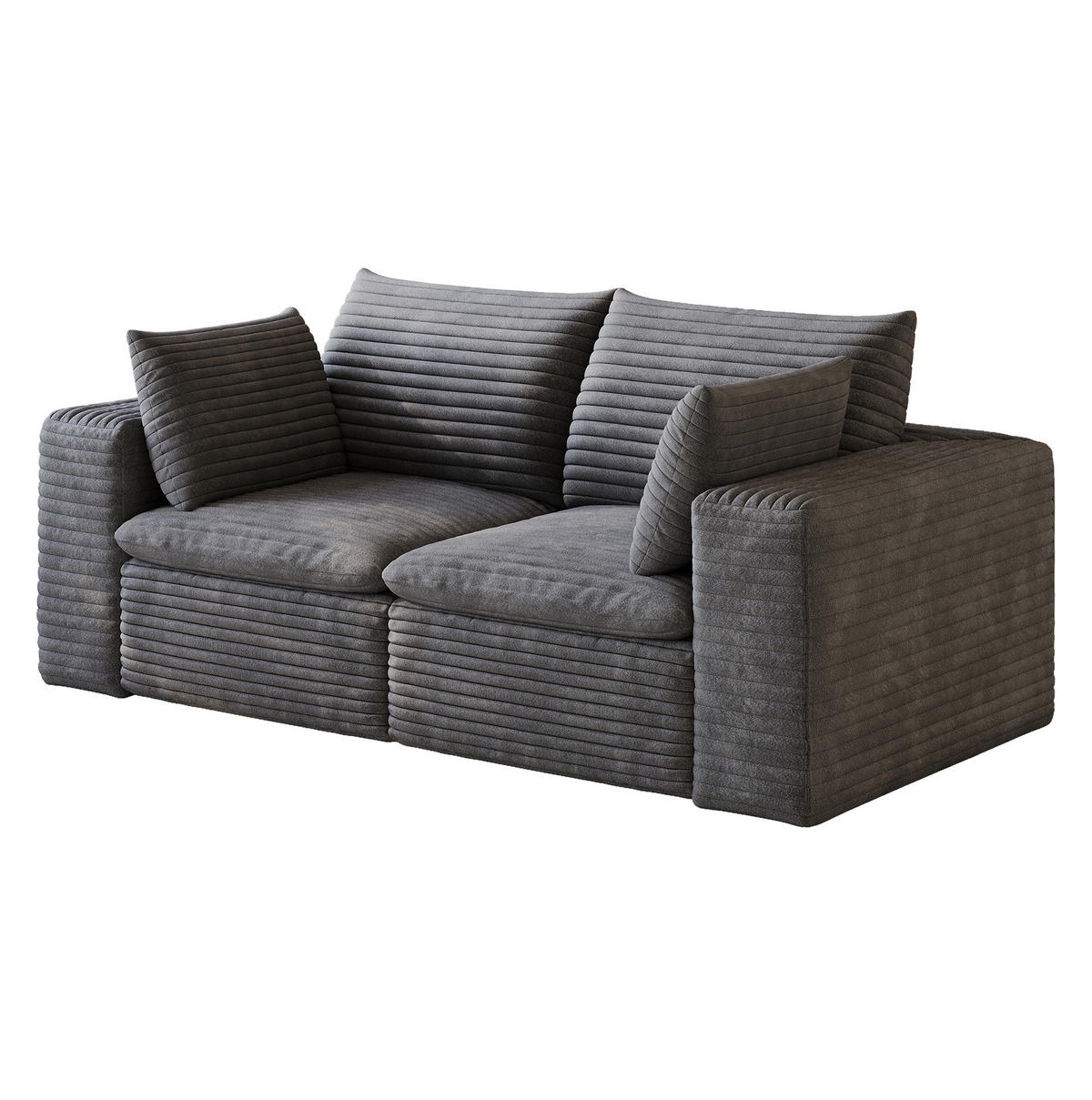 2-SITZER-SOFA aus Stoff 180 cm Dunkelgrau mit Schaumstoffkern, weicher Polsterung und montagefreiem Design - Dunkelgrau, Textil (180/60/90cm) - Modfu