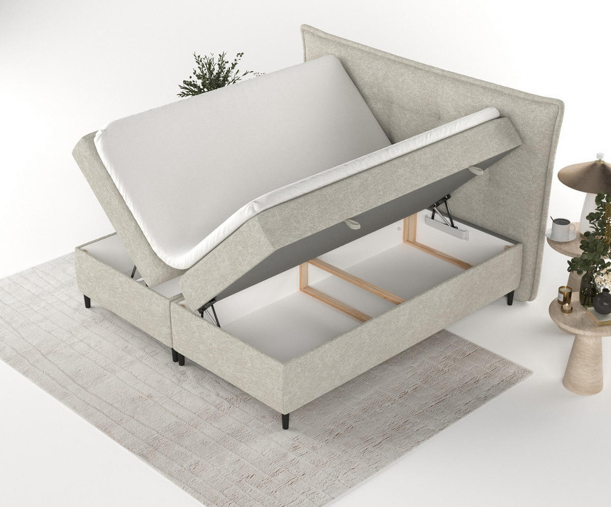 BOXBETT Las Palmas 180/200 cm Beige im Alta Stoff - Beige/Schwarz, Holz/Holzwerkstoff (180/200cm) - AltaBeds