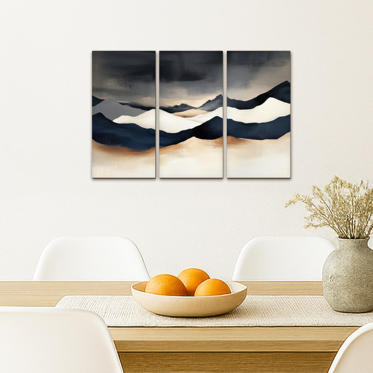 LEINWANDBILD 3er Set Landschaft - Abstrakt - Modern 60x40 cm - Dunkelblau, Textil (60/40cm) - MuchoWow