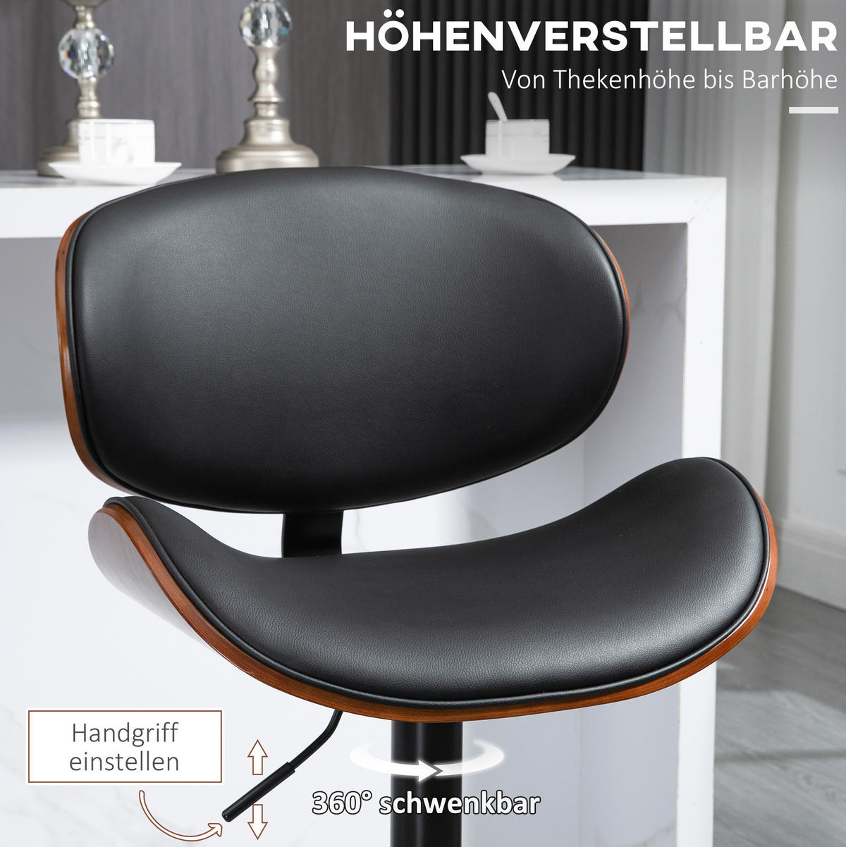 BARHOCKER höhenverstellbar 53 x 52 x 92-112 cm Kunstleder Schwarz 2er-Set - Schwarz, Metall (52/112/53cm) - Meubliv