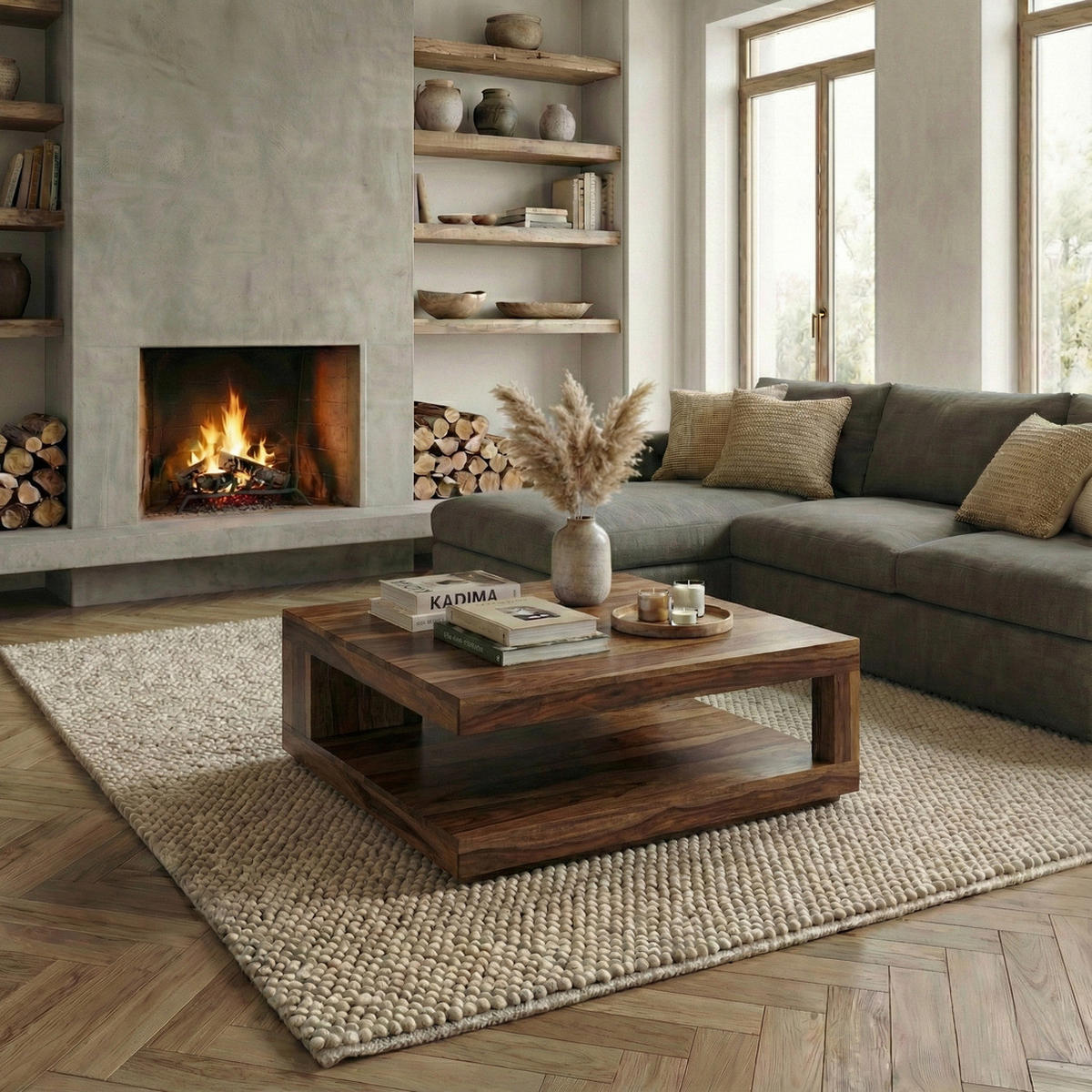 COUCHTISCH Sheesham Massivholz, Quadratisch, Maße 90x90 cm, Einzigartiges Unikat - Braun, Holz (90/90/40cm) - KADIMA DESIGN