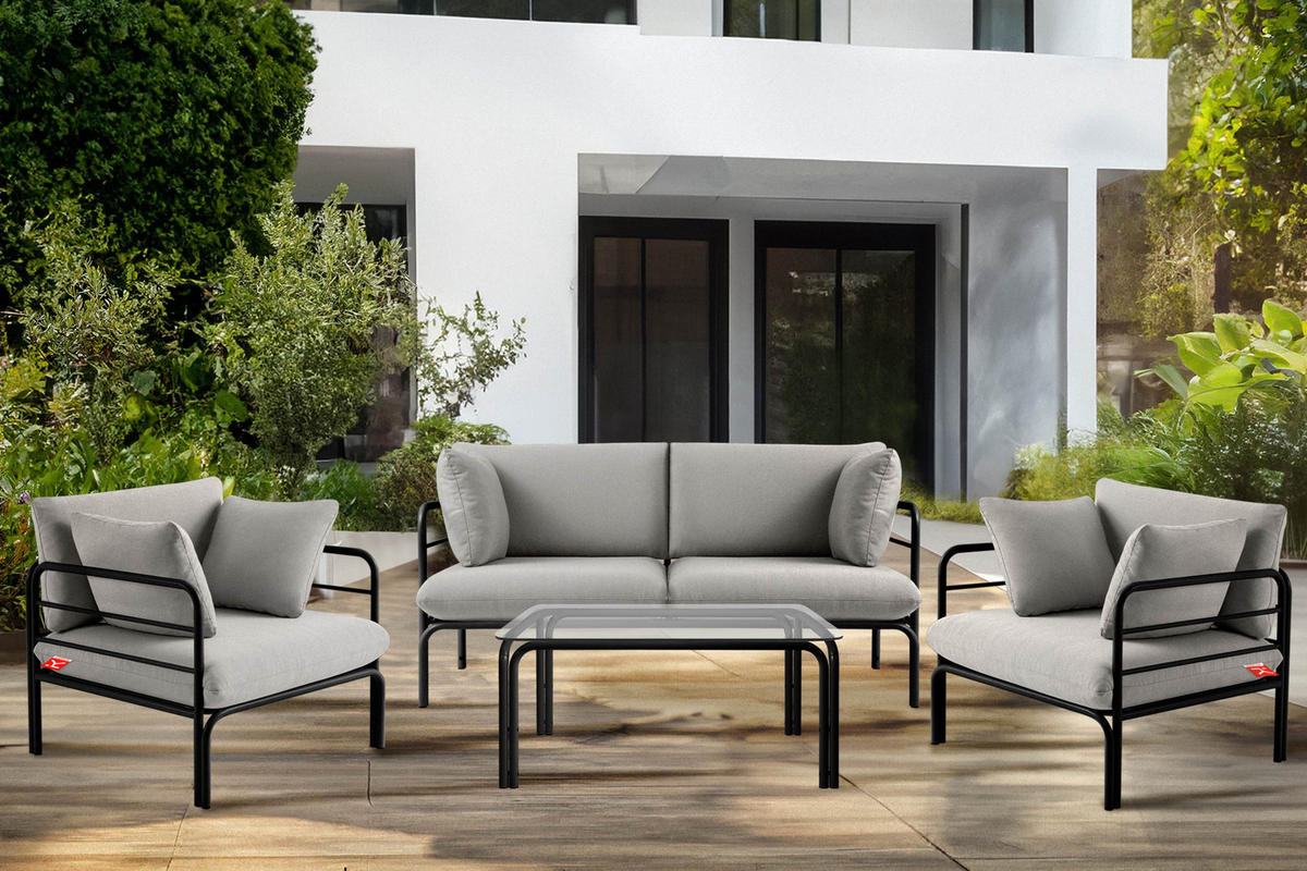 GARTENSESSEL RAMBE inkl. Auflagen, Stahlgestell, Modern, Anthrazit/Hellgrau - Dunkelgrau/Hellgrau, Textil/Metall (79/80/80cm) - KONSIMO®