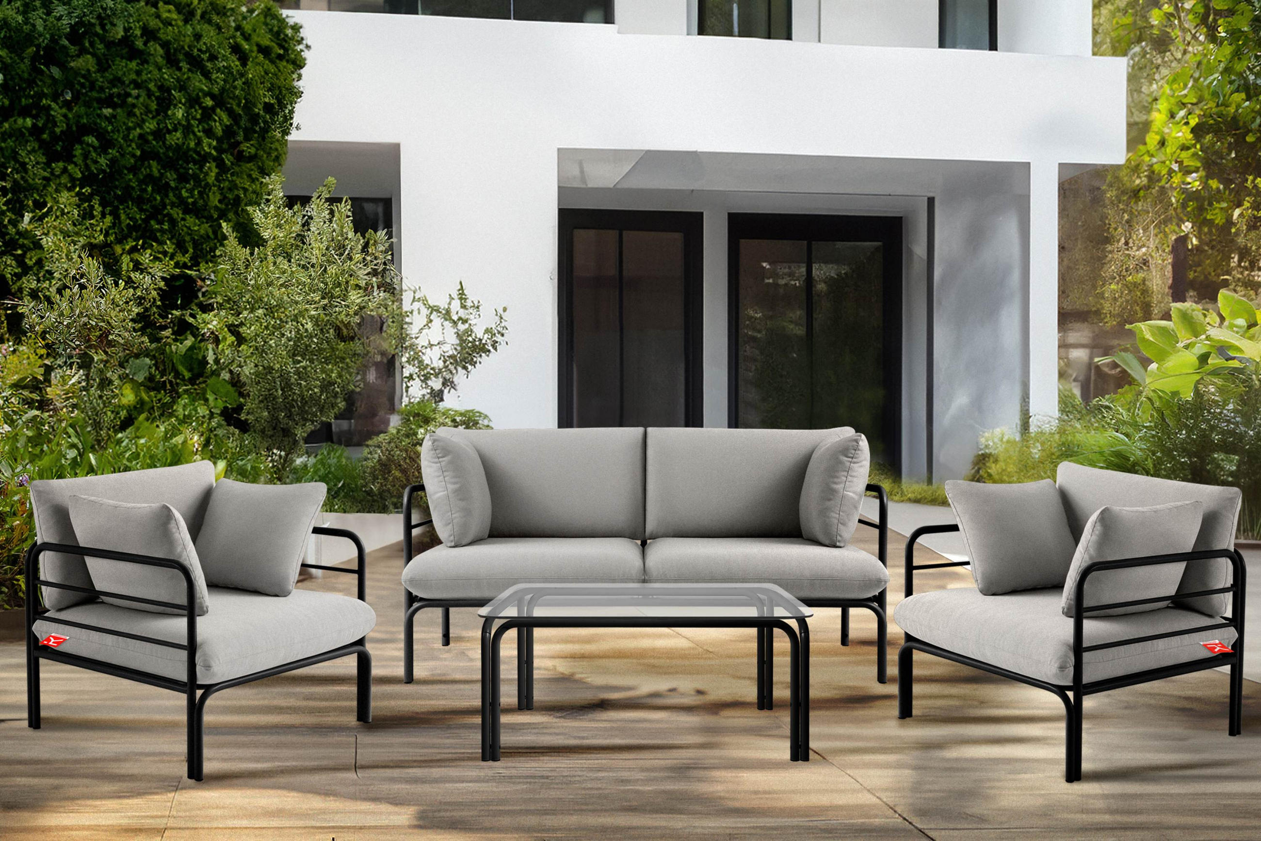 Thumbnail - Konsimo® Gartensessel, Dunkelgrau, Hellgrau, Metall, Textil, 1-Sitzer, Füllung: Schaumstoff, Rechteckig, 79x80x80 cm, He...