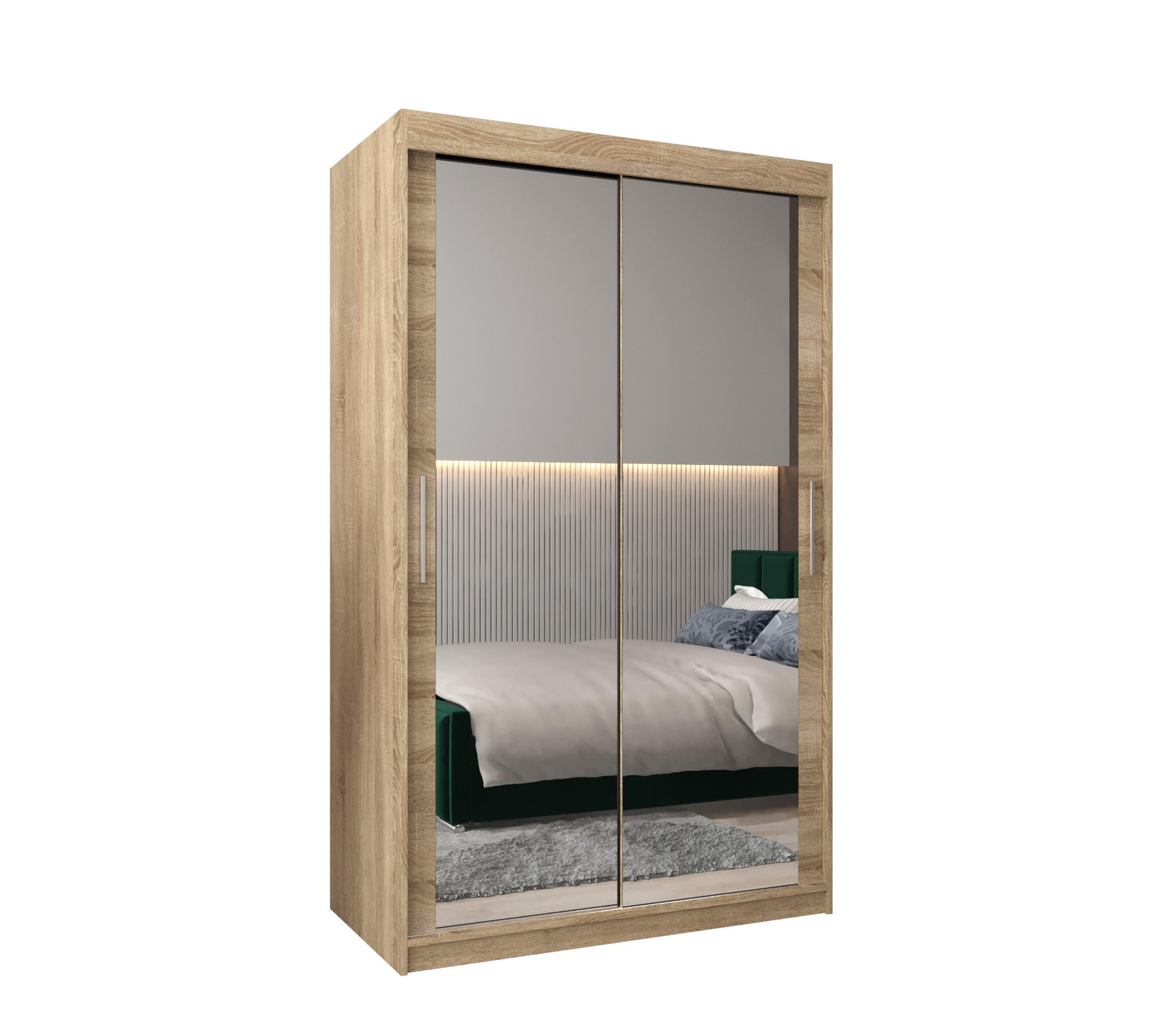 SCHWEBETÜRENSCHRANK 200/120/62 2-türig - Silberfarben/Sonoma Eiche, Holz/Kunststoff (120/200/62cm) - MÖBEL KRYSPOL
