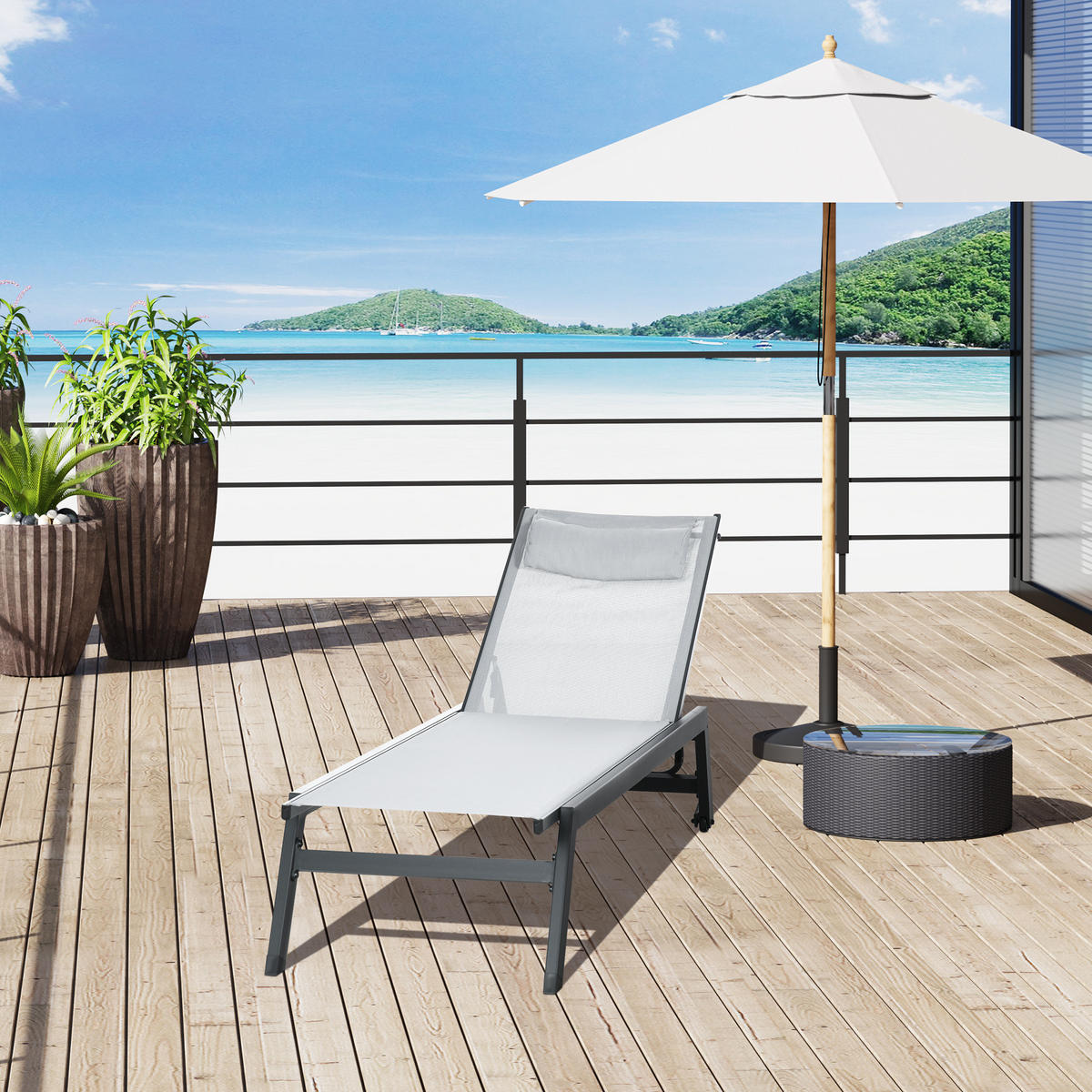 SONNENLIEGE DE-15611 Aluminium, 5-fach verstellbar mit Rollen Hellgrau - Hellgrau, Metall (55/90/164cm) - ComfortXL