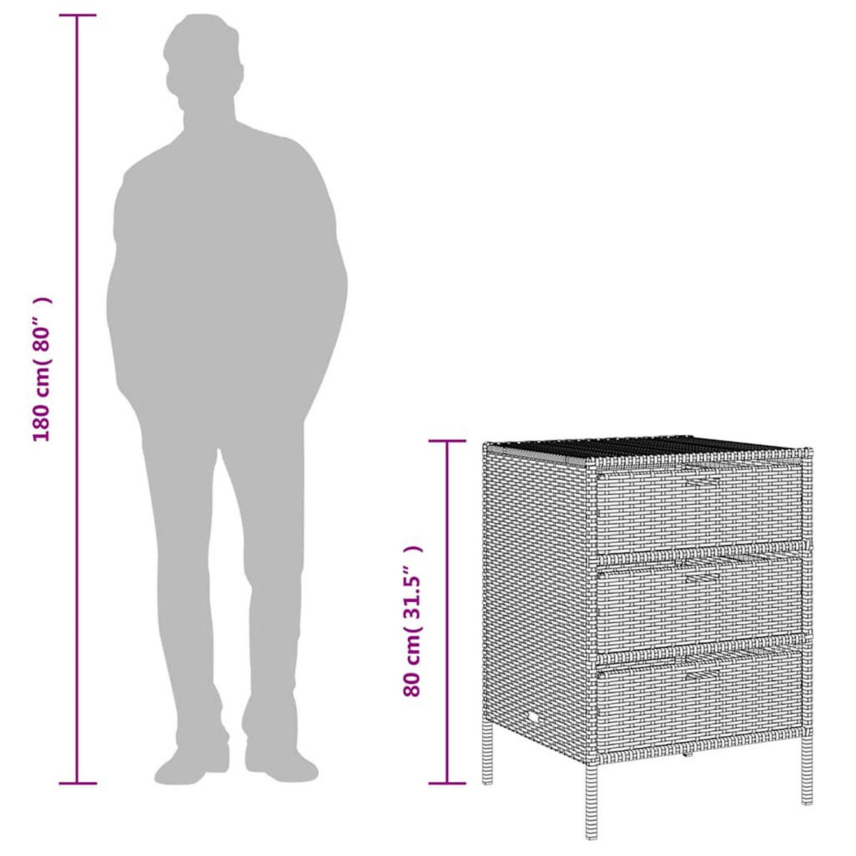 GARTENSCHRANK Schwarz 55/59/80 Cm Poly Rattan - Schwarz, Kunststoff (55/80/59cm) - vidaXL