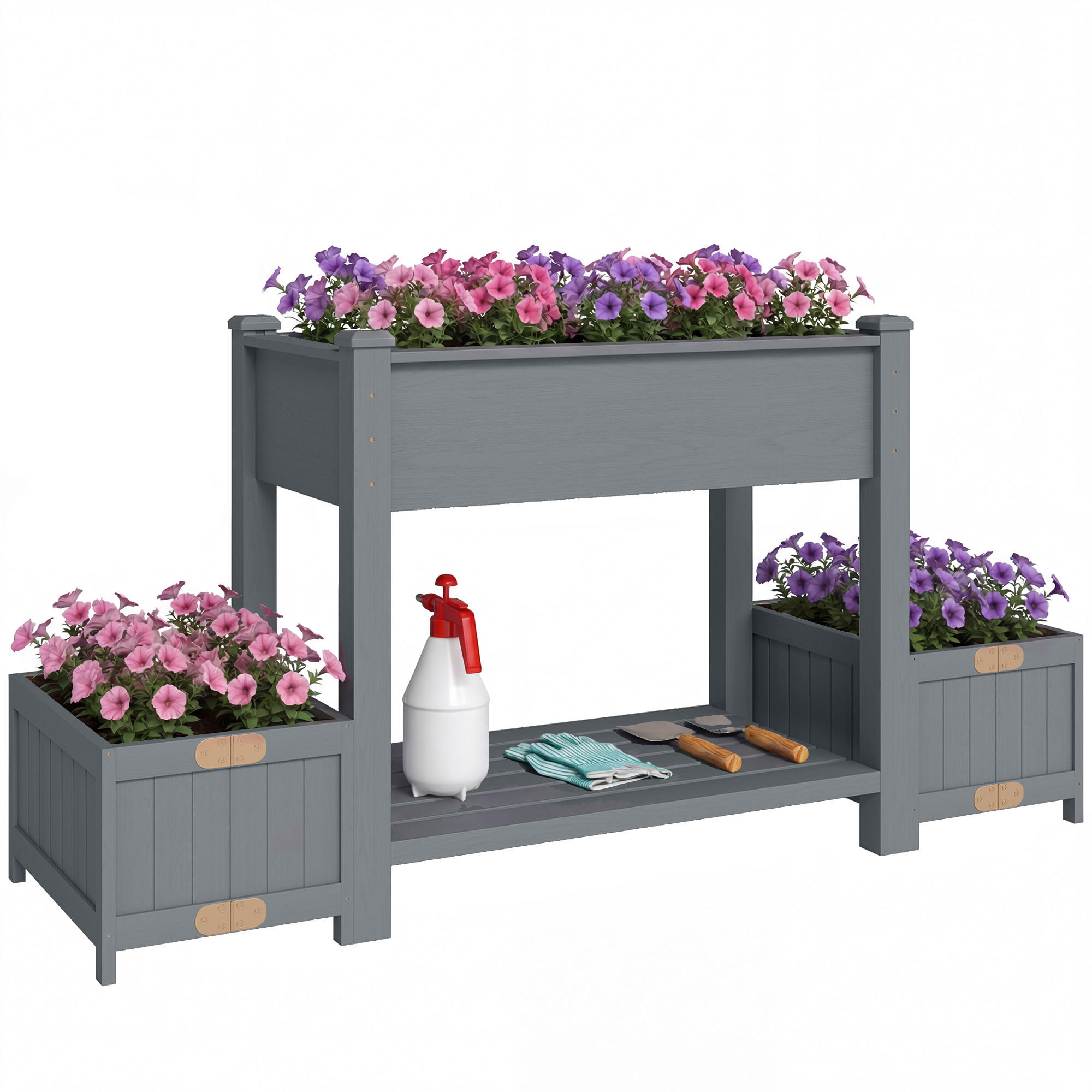 HOCHBEET, Beet mit 2 seitlichen Töpfen, 149 x 46 x 76 cm, Grau - Multicolor, Holzwerkstoff (149/76/46cm) - FORIOUS