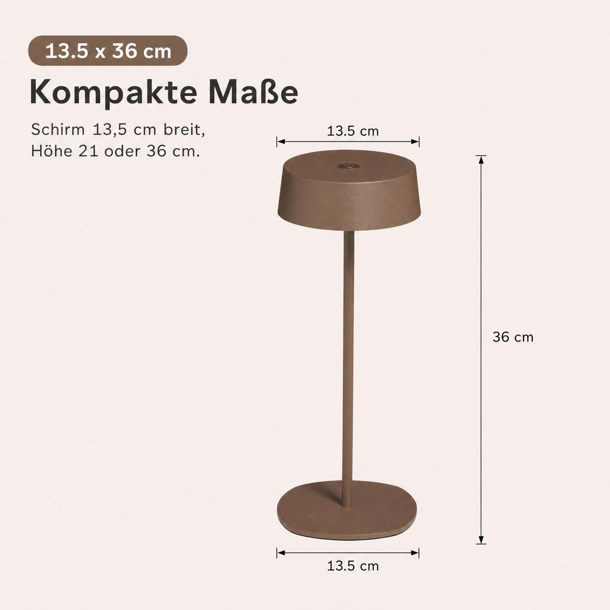 LED-TISCHLEUCHTE - dimmbar, kabellos, IP54, Metallgehäuse, für Innen- und Außenbereich, braun, höhenverstellbar - Braun, Metall (13.5/13.5/36cm) - Northpoint