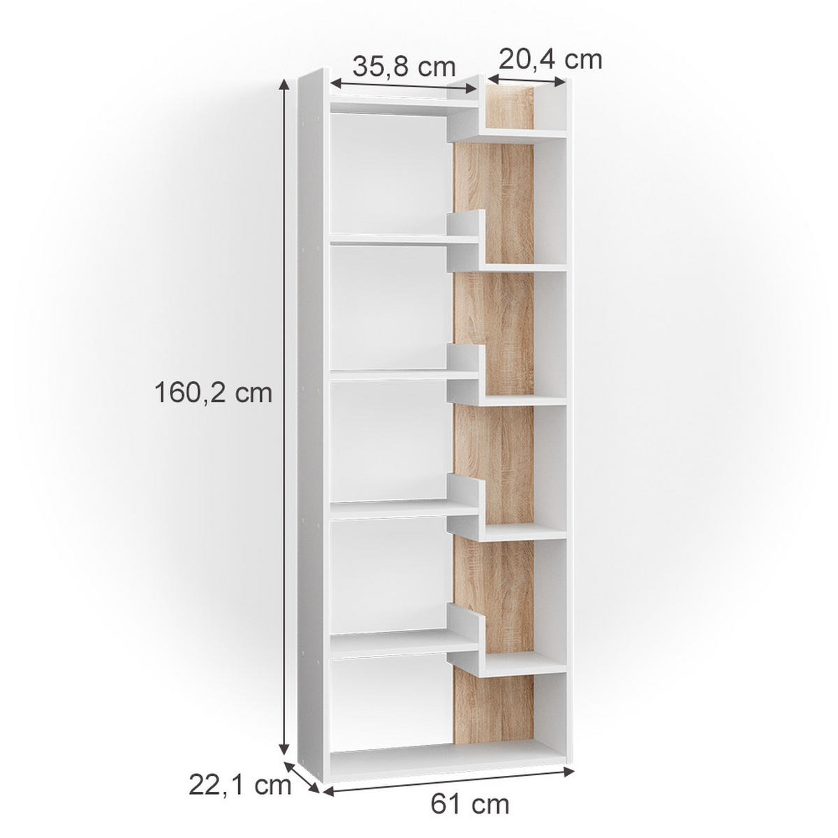 RAUMTEILER Fico Sonoma 61 x 160.2 cm - Weiß/Sonoma Eiche, Holzwerkstoff (61/160.2/22.1cm) - Vicco