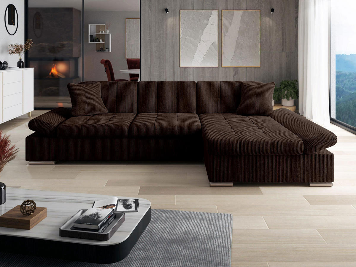 ECKSOFA Montana Cord, Seite: Rechts - Braun, Holz/Textil (278/161cm) - MIRJAN24