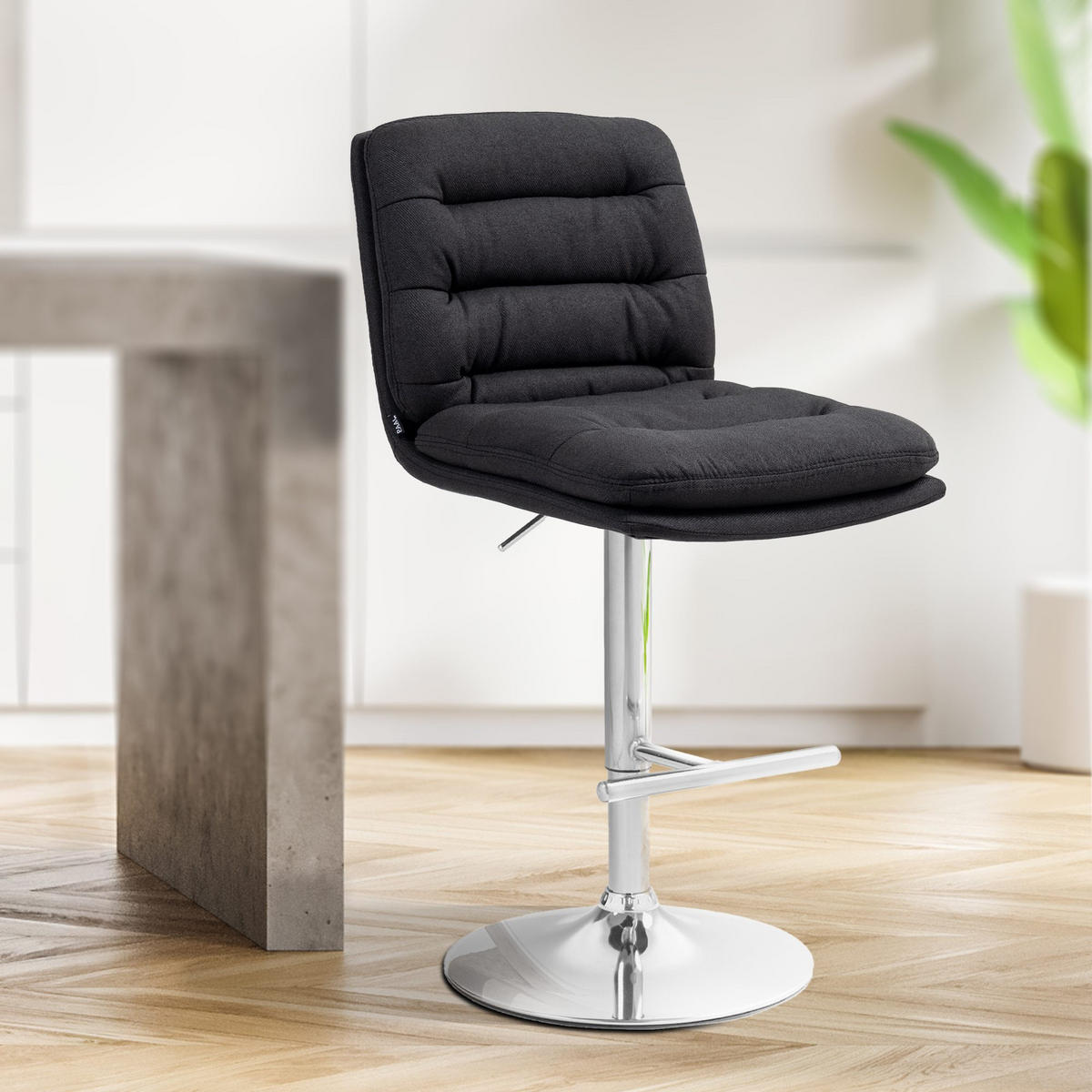 BARHOCKER Stoff schwarz - Chromfarben/Schwarz, Textil/Metall (42/94/56cm) - CLP