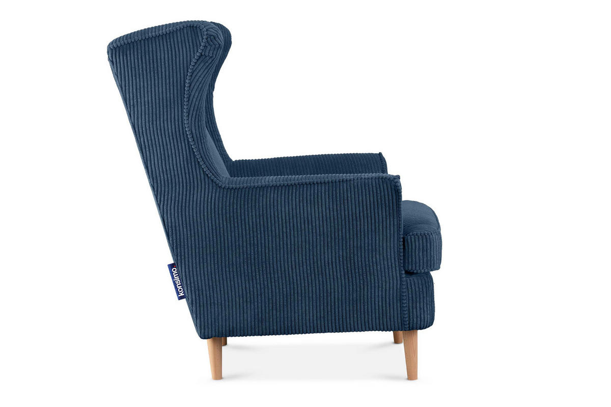 OHRENSESSEL STRALIS inklusive dekorativem Kissen, dunkelblau - Dunkelblau, Textil (82/108/80cm) - KONSIMO®