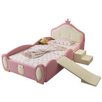 KINDEREINZELBETTEN aus Kunststoff 90x200 cm in Rosa mit LED, Rutsche & Treppe - Rosa, Kunststoff (90/200cm) - Modfu
