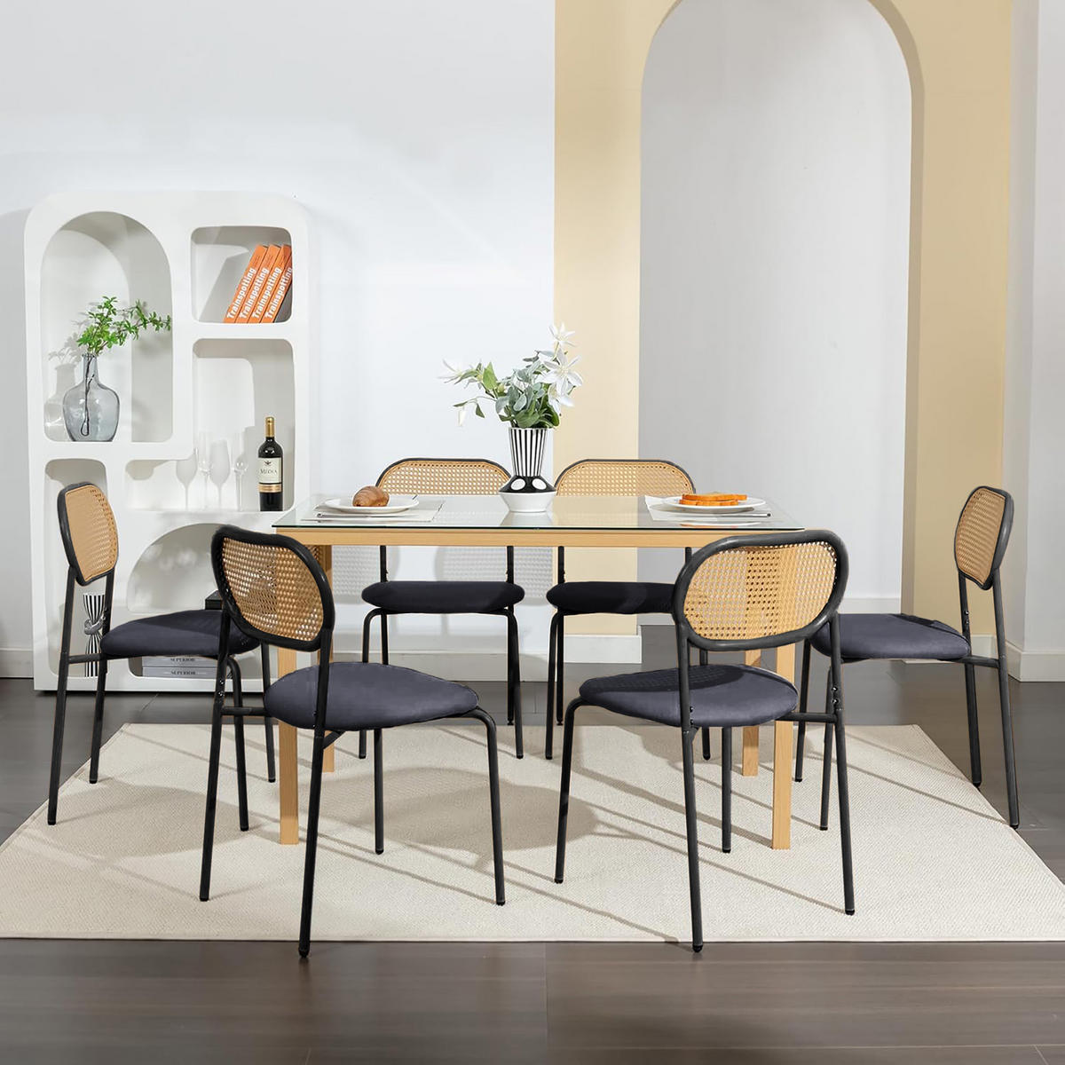 ESSZIMMERSTÜHLE 2er-Set Rattan Mit Rückenlehne & Metallbeinen Schwarz - Schwarz, Holz (46.5/80.5/40cm)