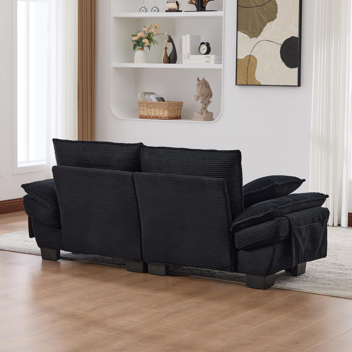 2-SITZER Sofa aus Cord 190x73x84 cm in Schwarz mit USB-C & Seitentaschen - Schwarz, Textil (73/84/190cm) - Modfu