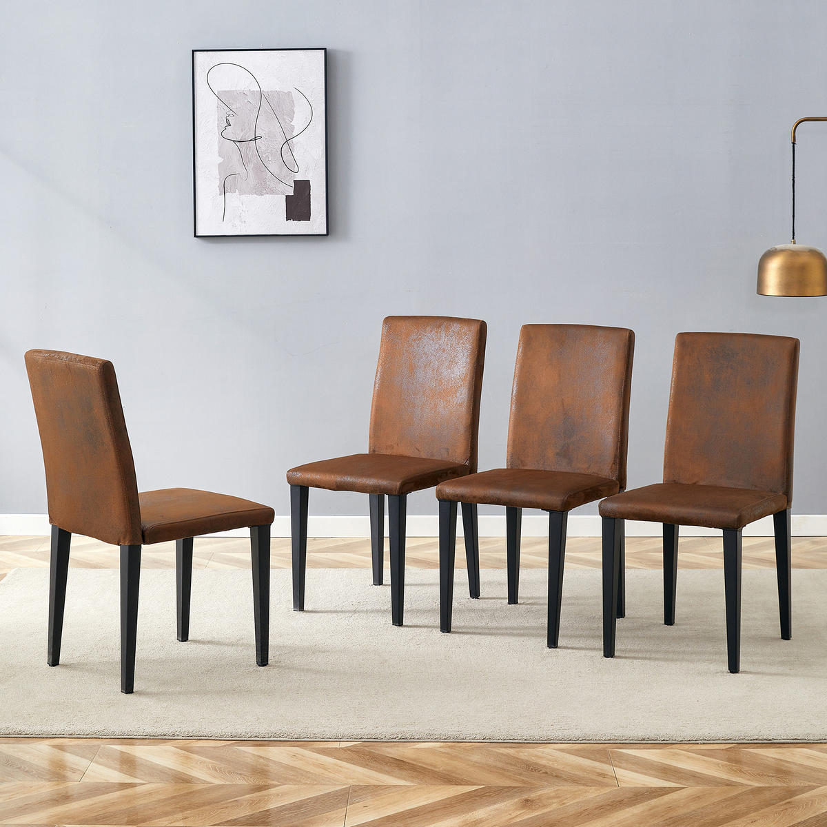 STUHL-SET DE-36601 4 Stück mit Webstoff und Metallbeinen Braun - Braun, Metall (47/90/41cm) - ComfortXL