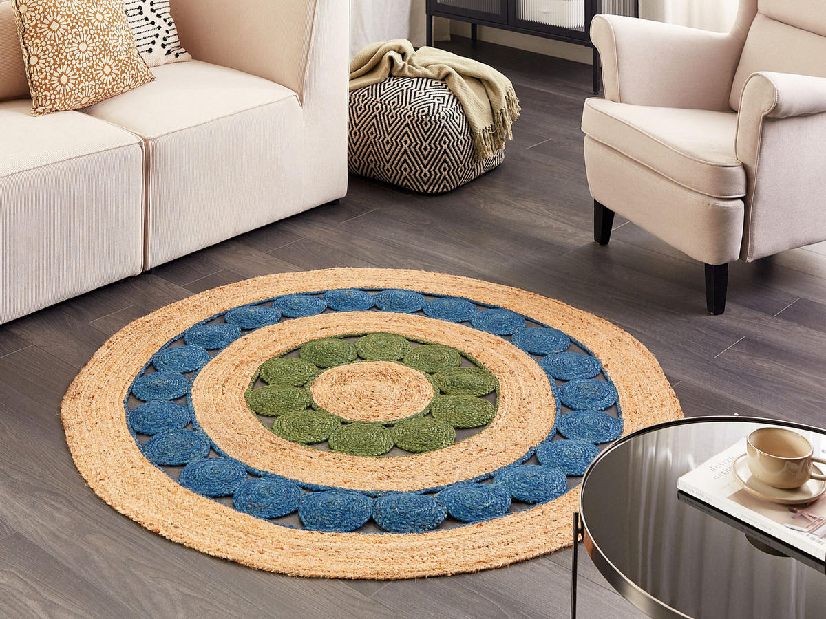 TEPPICH geflochten Hovit 140/140 cm - Naturfarben, Naturmaterialen (140/140cm) - Beliani