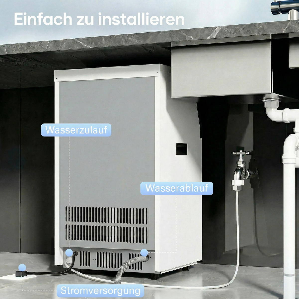 KOMMERZIELLE-EISWÜRFELMASCHINE Edelstahl Silber - Silberfarben, Metall (40.9/80.4/45cm) - HOMCOM