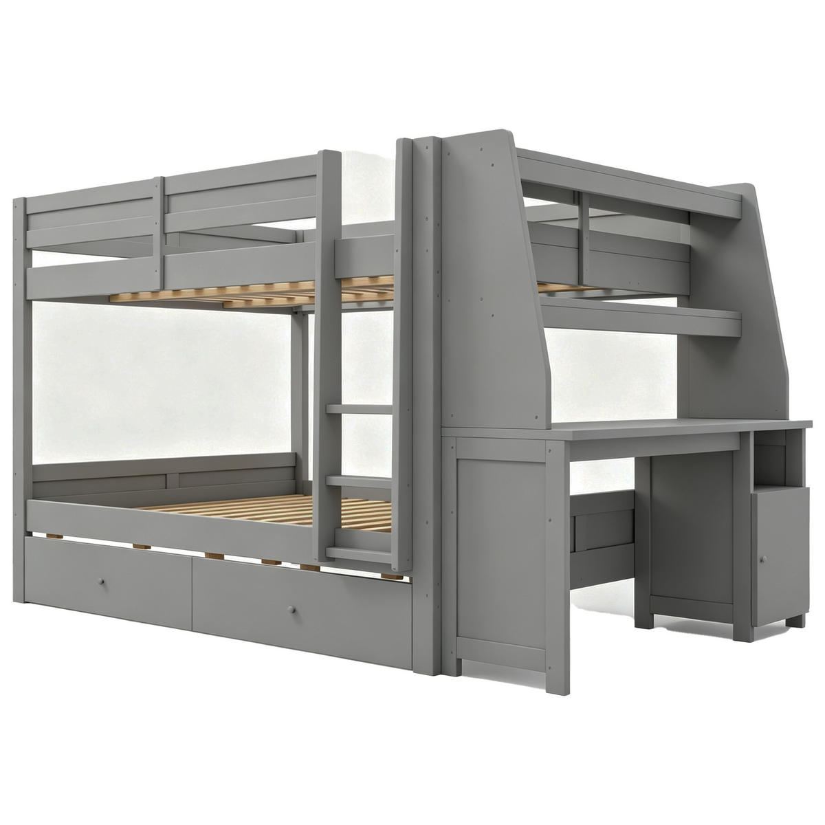 ETAGENBETT 140/200 cm mit Schrank und Schreibtisch, DE-41578, in Grau - Grau, Holzwerkstoff (140/200cm) - ComfortXL