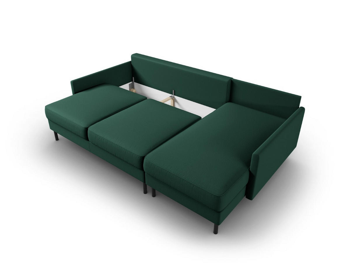 AUSKLAPPBARES-ECKSOFA rechts mit Container Scott aus strukturiertem Stoff grün 5 Sitzplätze - Grün, Textil (142/212cm) - Micadoni