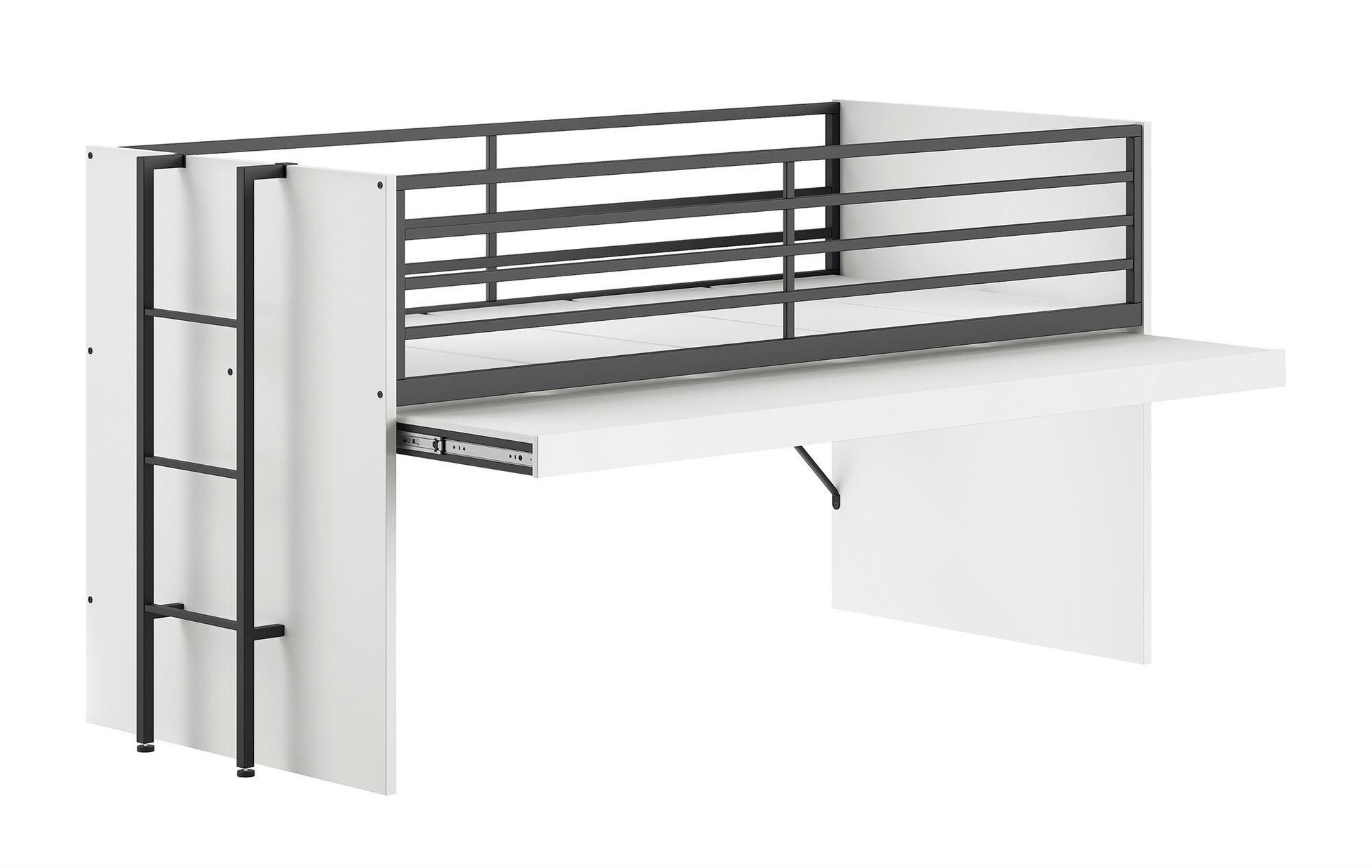 HALBHOCHBETT 90x200 Keelia Weiß Melamin mit Schreibtisch - Weiß, Kunststoff (90/200cm) - 58aufmkessel