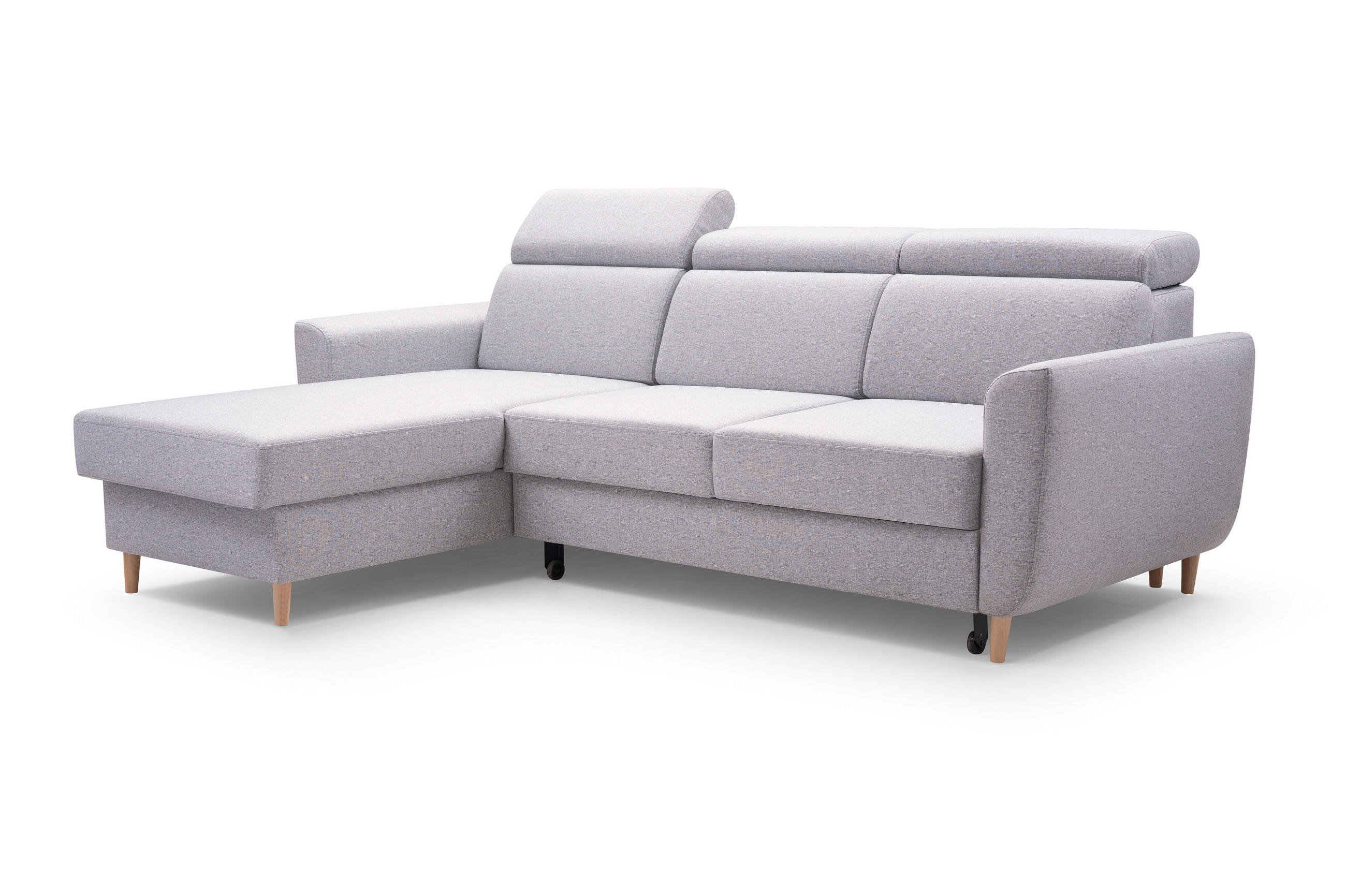 ECKSOFA SAPORE Grau Geflochtener Stoff mit Schlaffunktion - Grau, Holz (235/170cm) - MASSENO