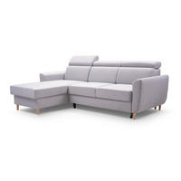 ECKSOFA SAPORE Grau Geflochtener Stoff mit Schlaffunktion - Grau, Holz (235/170cm) - MASSENO