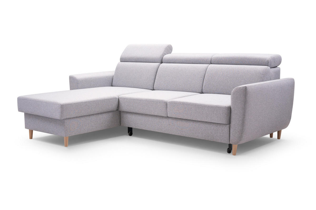 ECKSOFA SAPORE Grau Geflochtener Stoff mit Schlaffunktion - Grau, Holz (235/170cm) - MASSENO