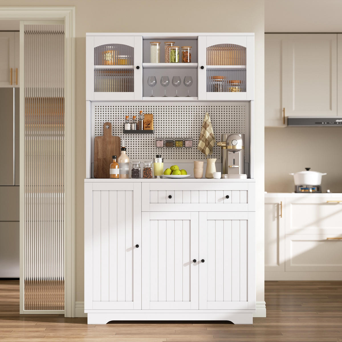 KÜCHENSCHRANK103,5/180/40 cm, Spanplatte, Weiß, VERSTELLBARE EINLEGEBÖDEN, Hochschrank mit Lochblech für Küche und Esszimmer - Weiß, Holzwerkstoff (40/180/103.5cm) - Rolipo