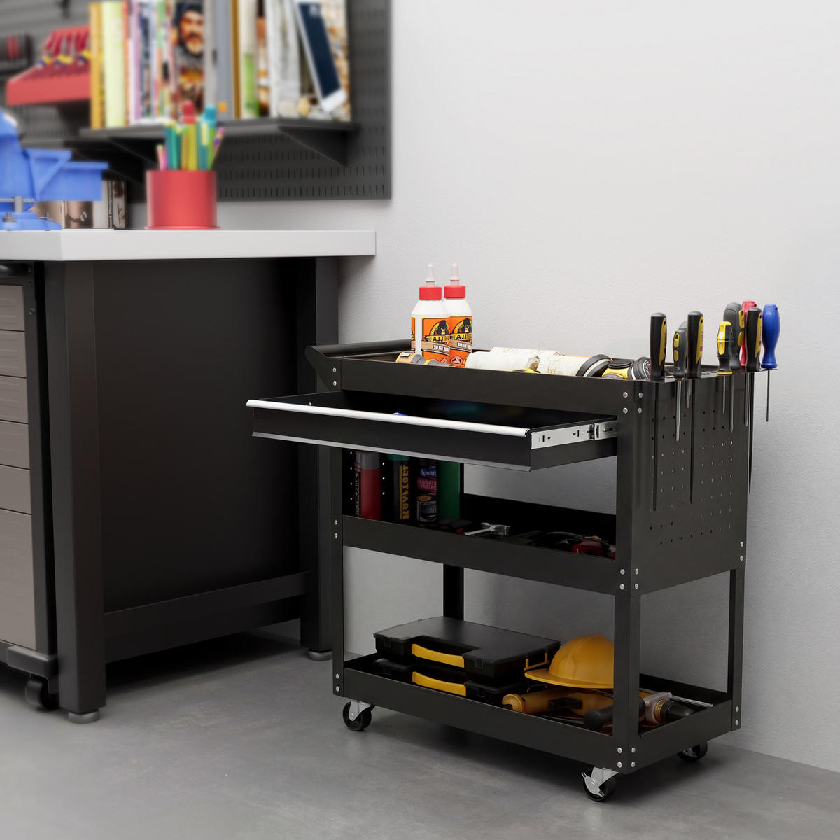 WERKSTATTWAGEN DE-18507 Schwarz - Schwarz, Metall (35/76/82cm) - ComfortXL