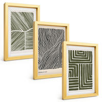 BILDER SET 3er Set - 20x30 cm Goldrahmen - Muster Linien Formen grün - Goldfarben, Kunststoff (20/30cm) - TULUP