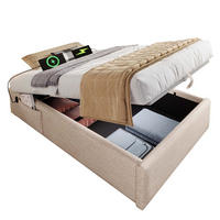 POLSTERBETT 90/200 cm aus Leinen mit Stauraum und USB- und Type-C-Anschlüssen - Beige, Textil (90/200cm) - Flora Grace